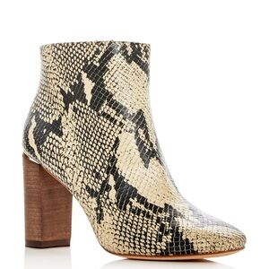 POUR LA VICTOIRE Snake Print Block Heel Zip-Up Leather Booties